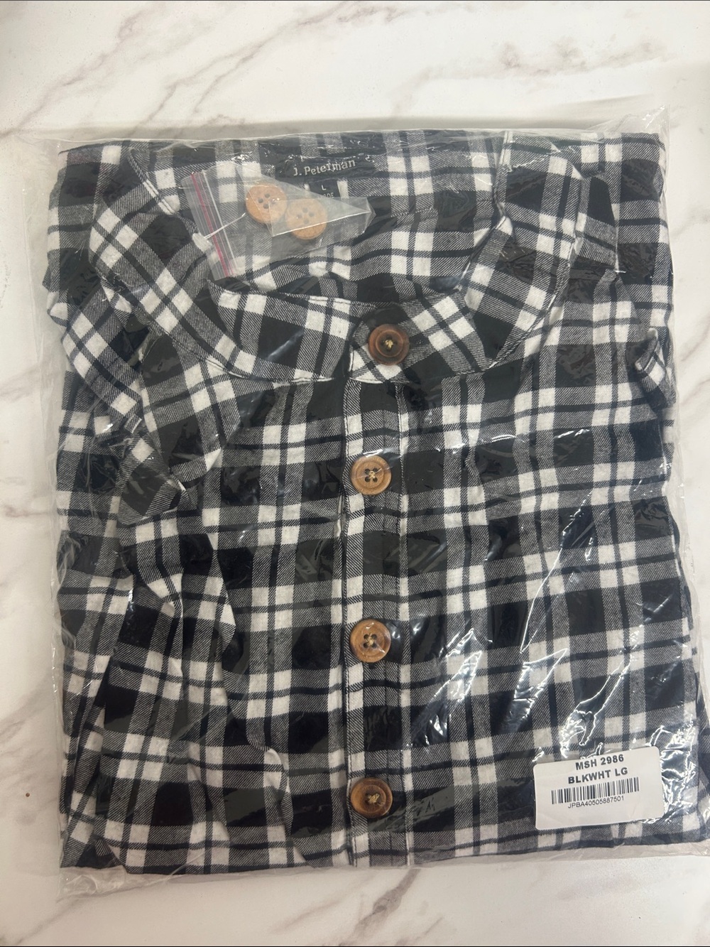 J. Peterman Black and White Plaid Button-Down Shirt